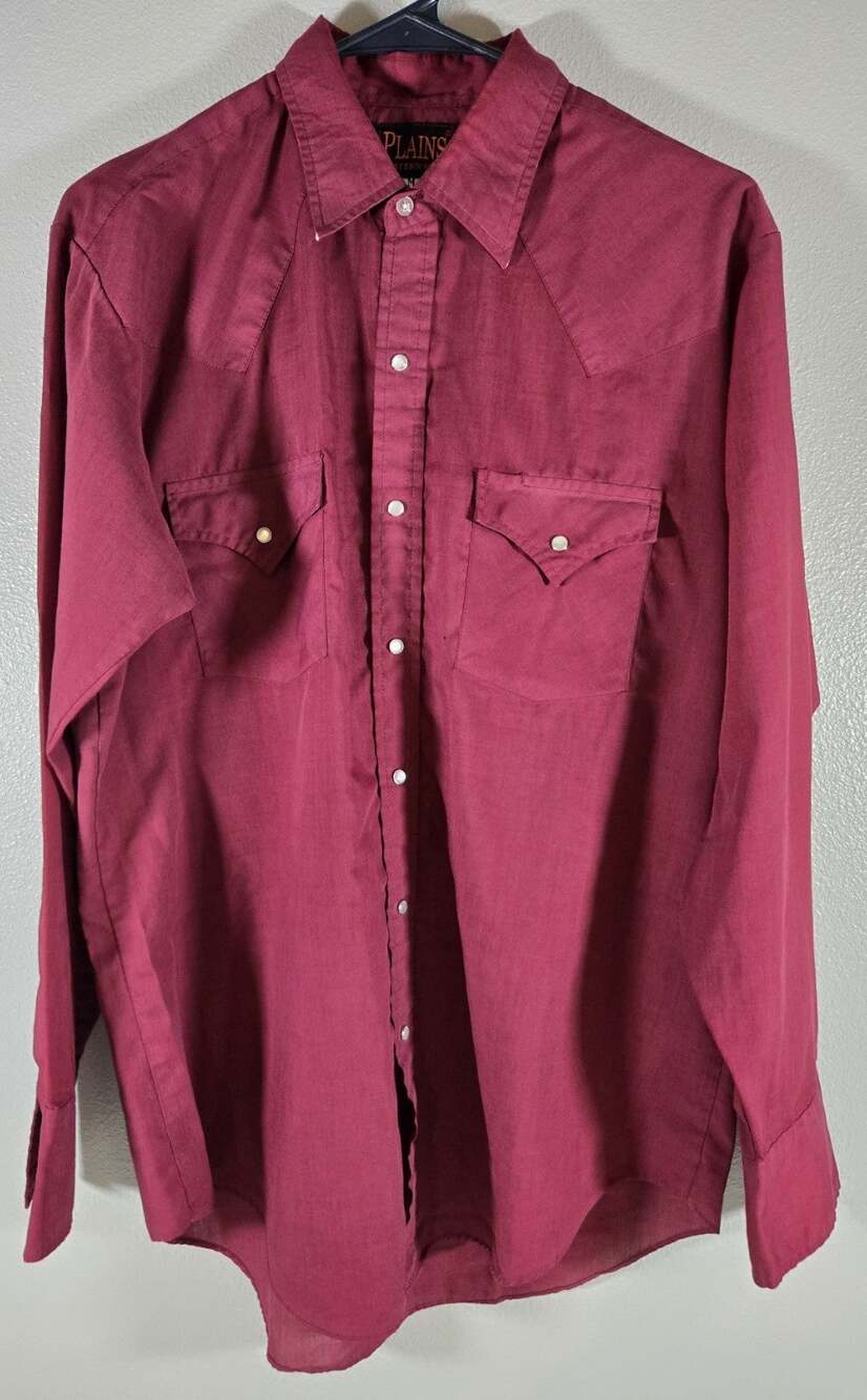 Plains Western Wear Men's Red Pearl Snap Shirt Size M